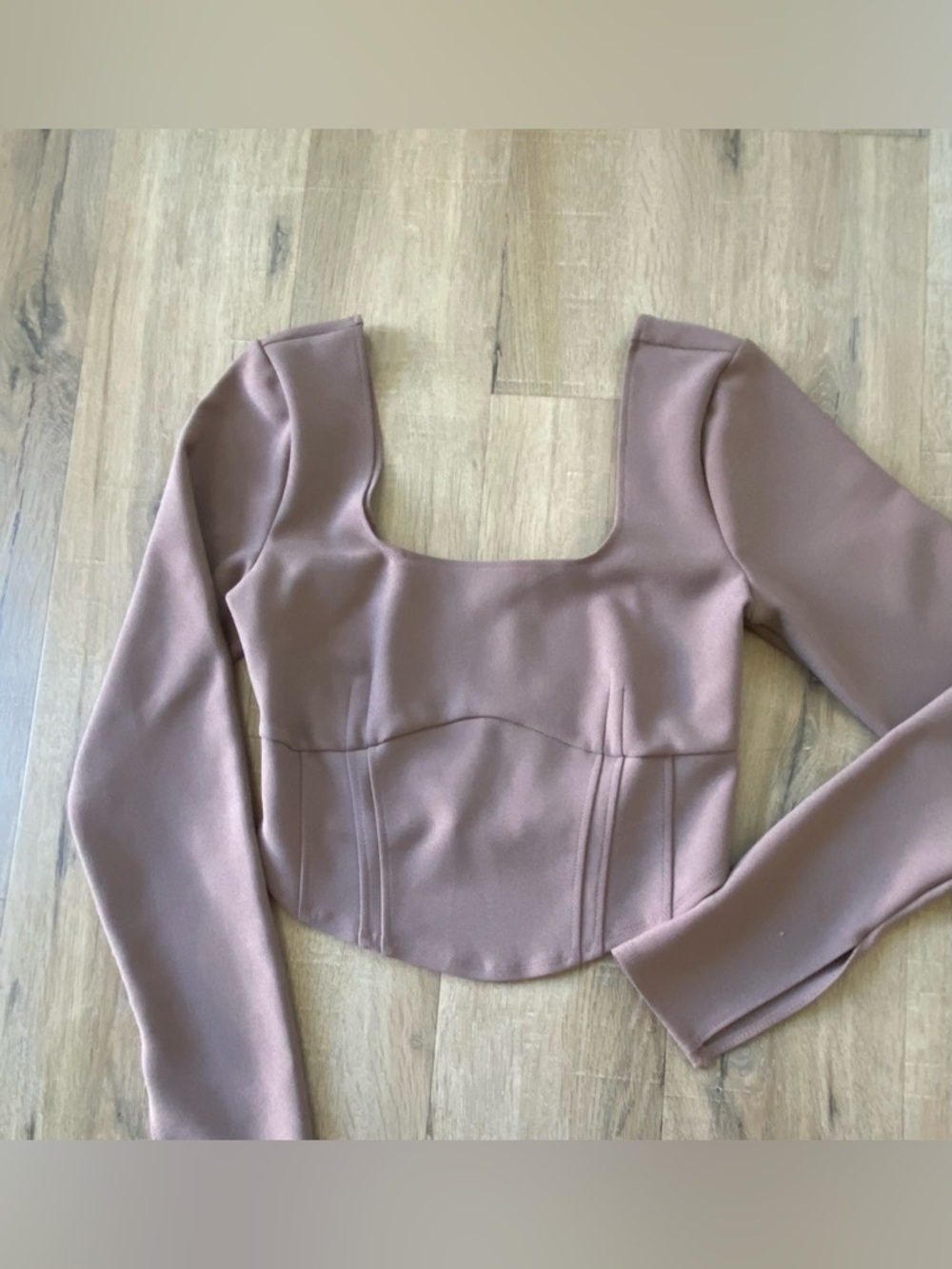 Abercrombie & Fitch Mauve Long-Sleeve Square Neck Crop Top